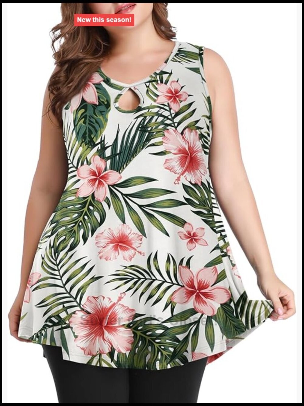 Sleeveless Keyhole Plus Size Tunic Swing Tank Top